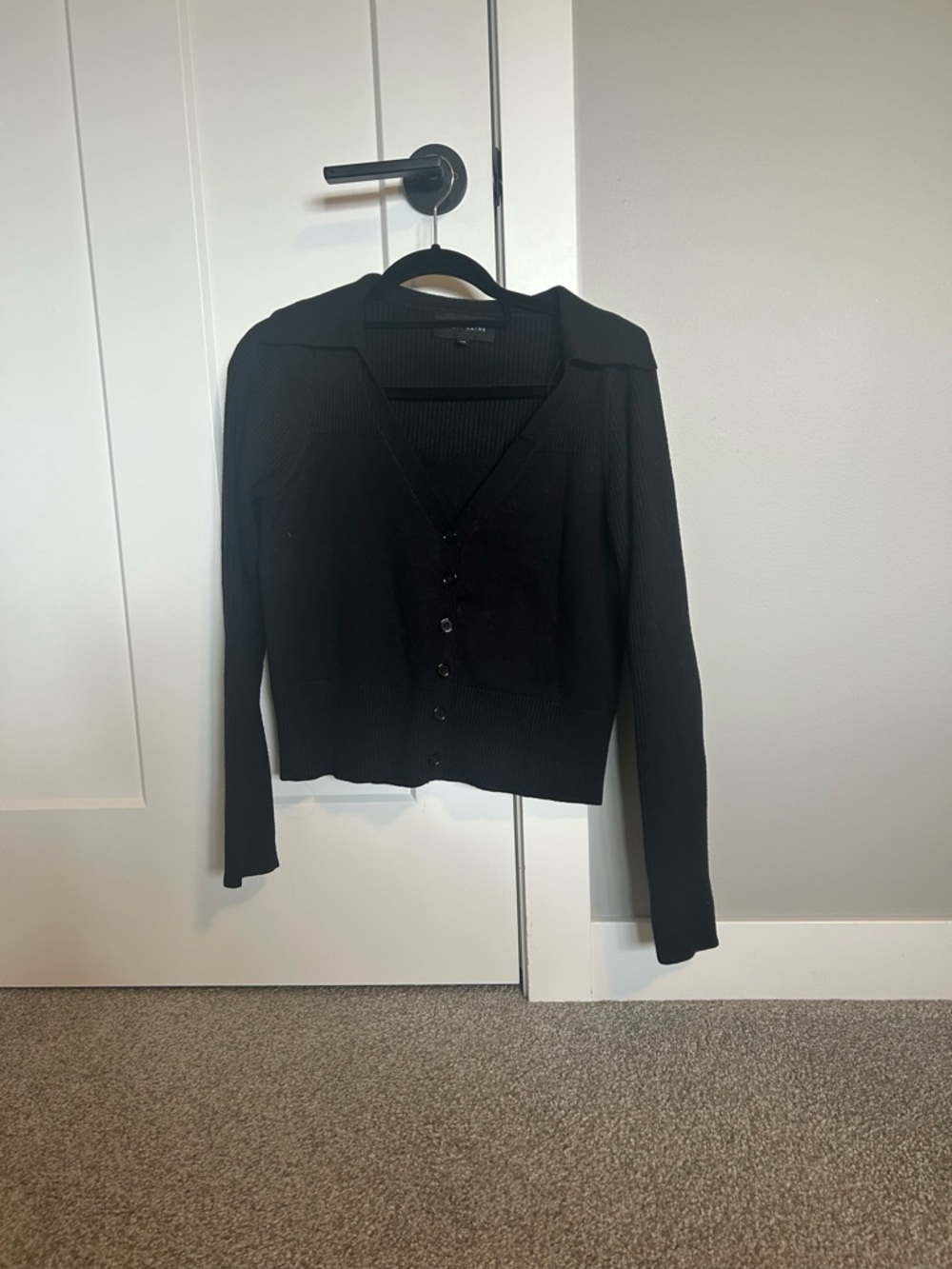 Black Ribbed Button-Up Sweater - Picture 2 of 3